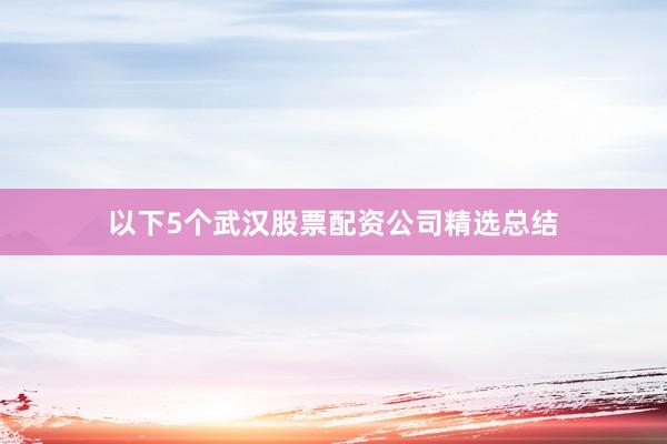 以下5个武汉股票配资公司精选总结