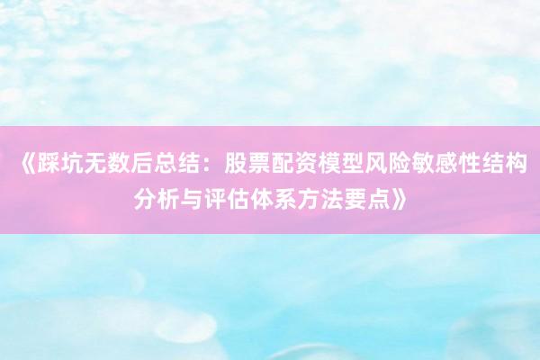 《踩坑无数后总结：股票配资模型风险敏感性结构分析与评估体系方法要点》